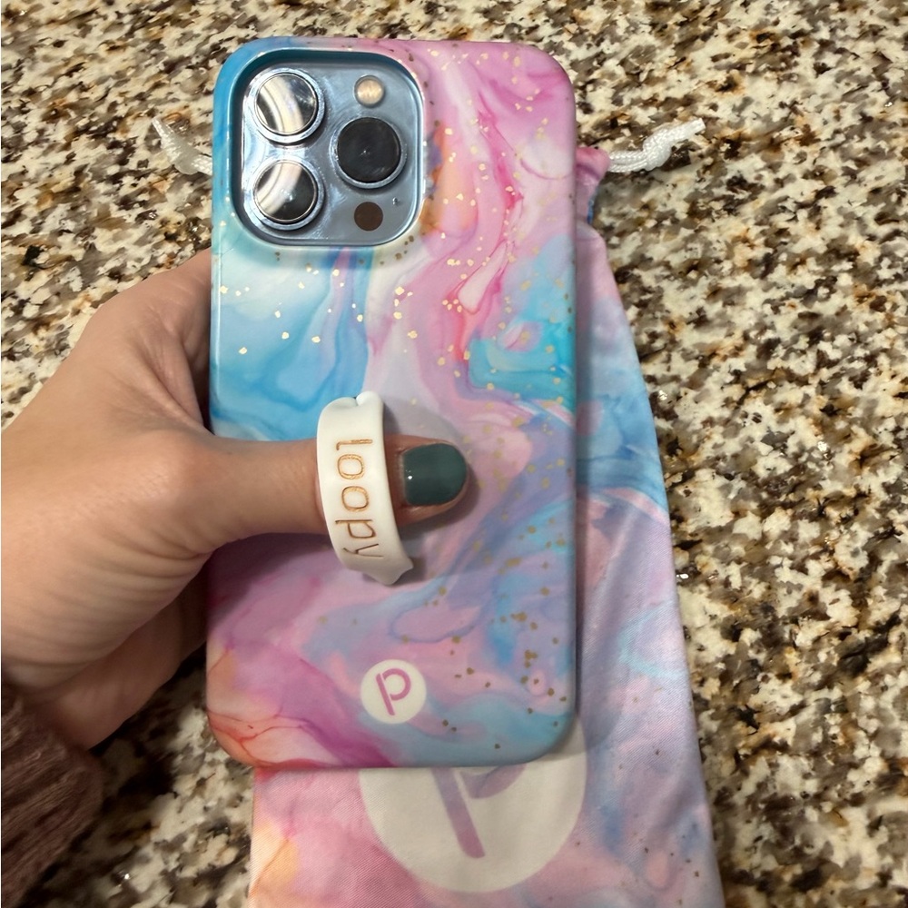 iPhone 13 Pro Loopy Pink and Blue Marble Phone Case